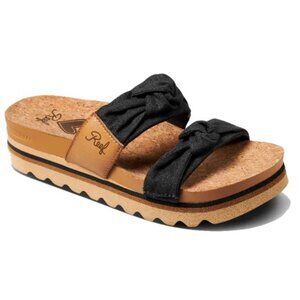 Reef Women's Black and Tan Cork Platform Sandals